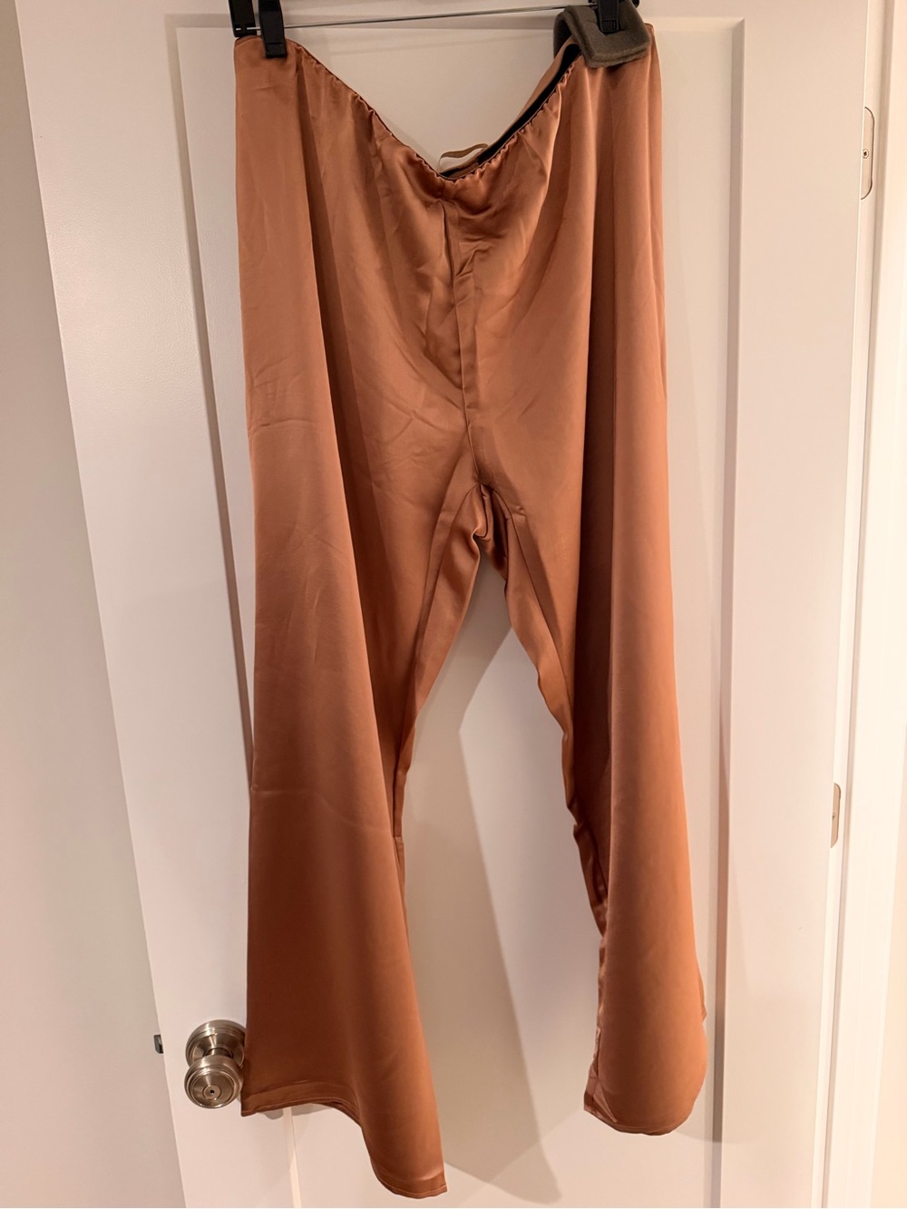 Mango Wide-Leg silk Pants in Copper Brown